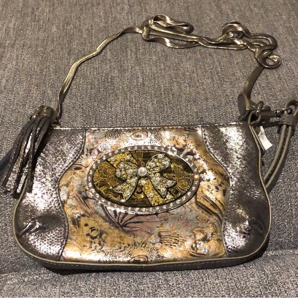 Debbie Brooks Handbags - NWOT Metallic  Silver/ Gold  Shoulder Bag with Jeweled Medallion